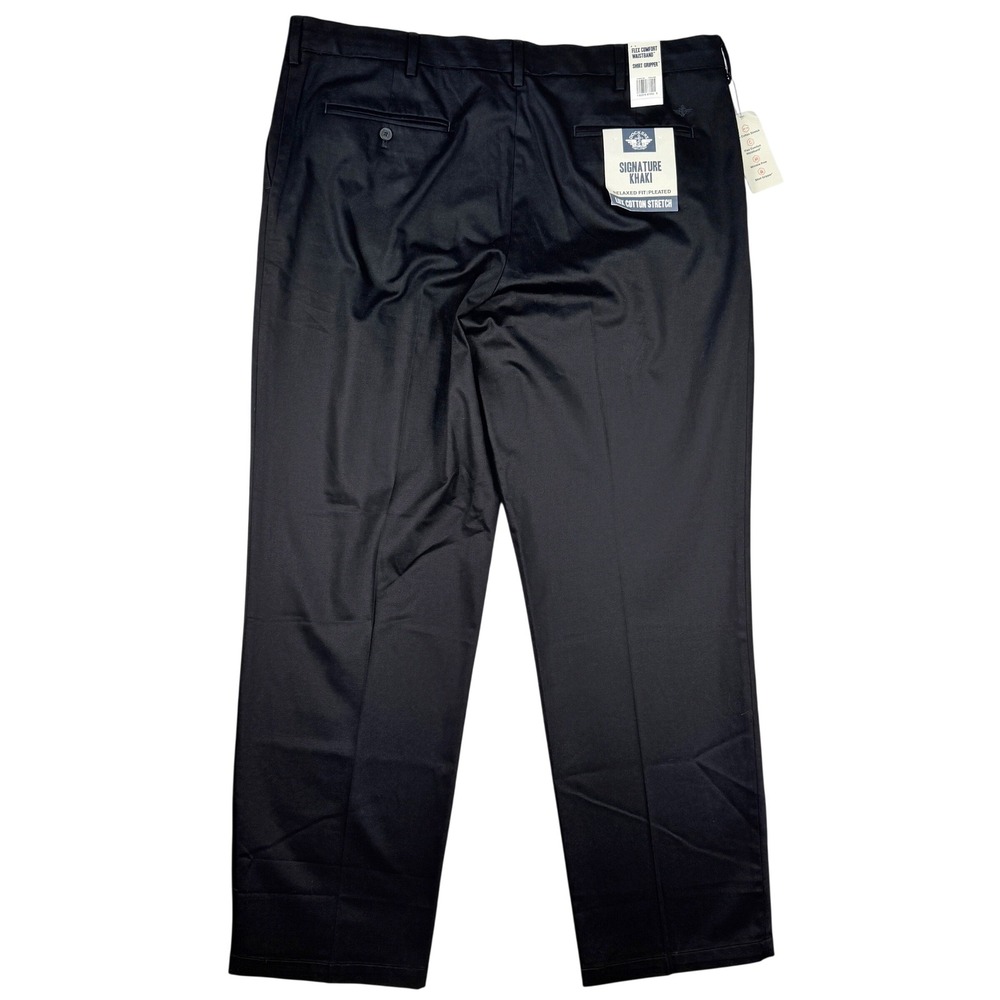 Dockers Signature Khaki Relaxed Fit Pleated 42x34 Black Lux Cotton Stretch NEW